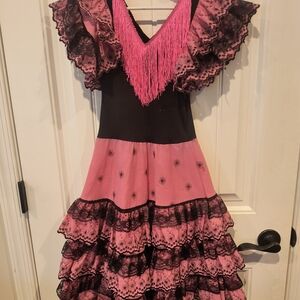 Elegant Pink and Black Ruffled Kids Dress